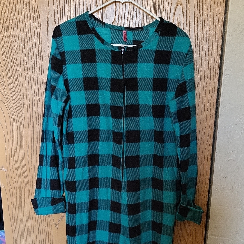 Rue21 Teal and Black Plaid Zip Front Fleece Onesie Size L